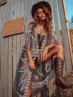 Women's Plain Embroidery Tulle Cover Up, Casual Open Neck Long Sleeve Cover Up for Beach Holiday Vacation, Ladies Swimwear fo...