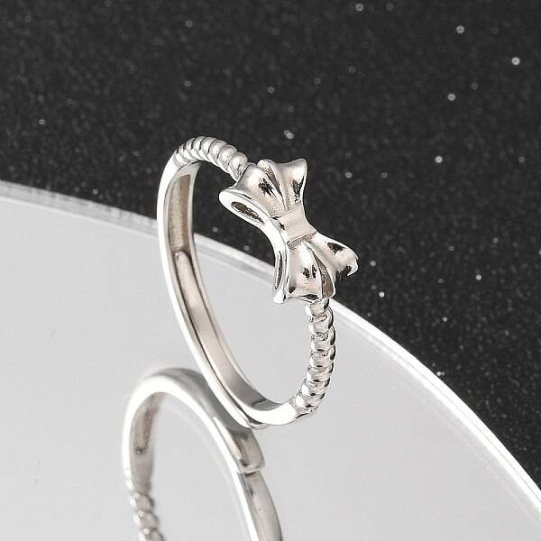925 Sterling Silver Bowknot Adjustable Rings for Women
