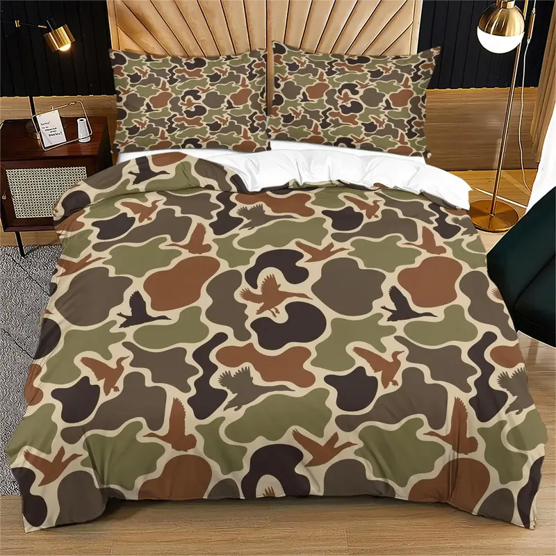 Camouflage Print Duvet Cover Set, 2/3 Counts/set Including 1 Count Duvet Cover with Zipper & 1/2 Counts Pillowcase without Fi...