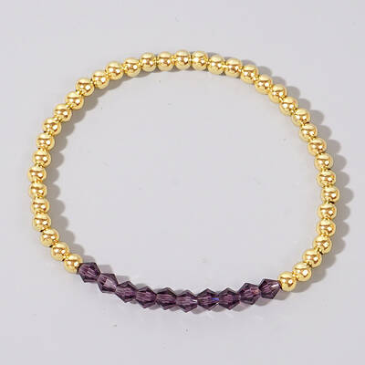 Colorful Birthstone Faceted Bicone & Brass Beaded Stretch Bracelets for Women