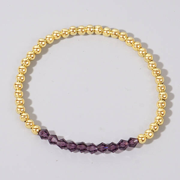 Colorful Birthstone Faceted Bicone & Brass Beaded Stretch Bracelets for Women