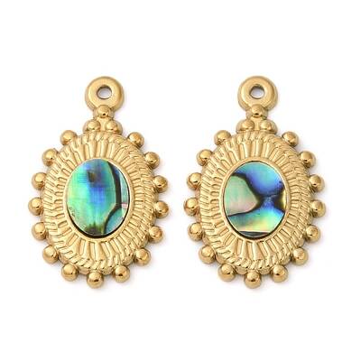 304 Stainless Steel Natural Paua Shell Pendants