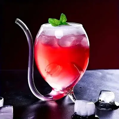Wine Glass with Built-in Straw, 1 Count Multifunctional Glass Cup for Wine, Juice, Champagne, Ice Cream, Kitchenware, Party...