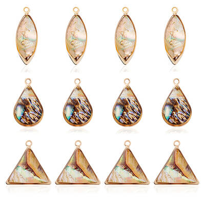 12Pcs 3 Styles Brass Pave Paua Shell Pendants