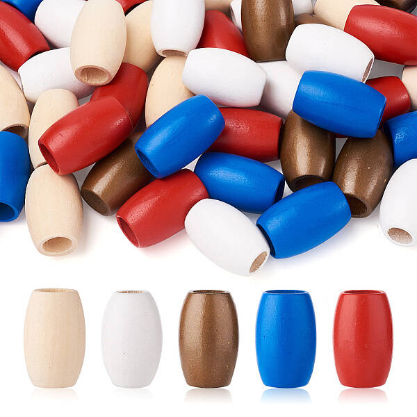 50Pcs 5 Colors Spray Painted Natural Wooden Beads