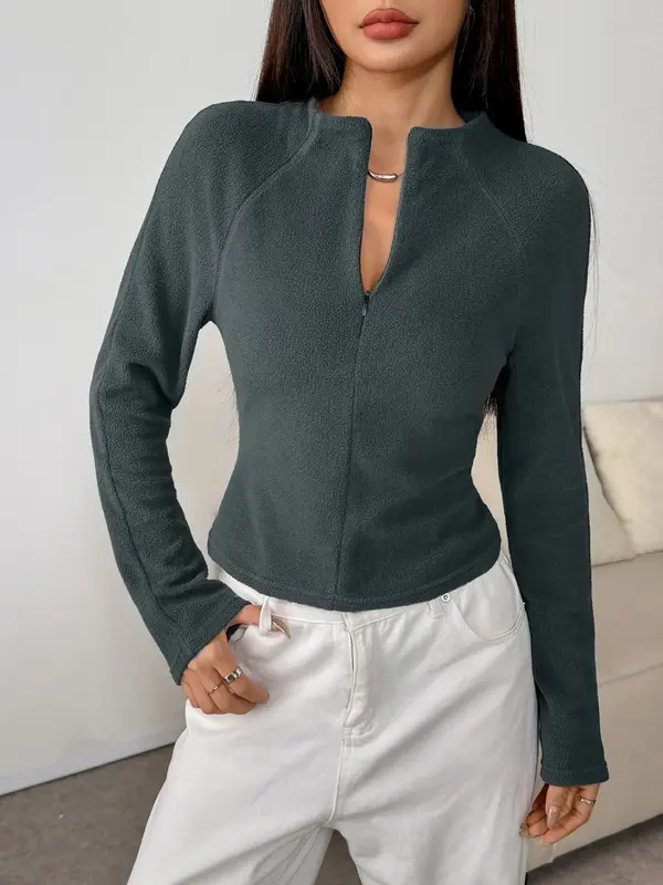 Women's Slim-Fit Long Sleeve Zipper Jacket, Casual Fall & Winter Baseball Style Coat, Short Party Clubwear, Daily Wear Street...