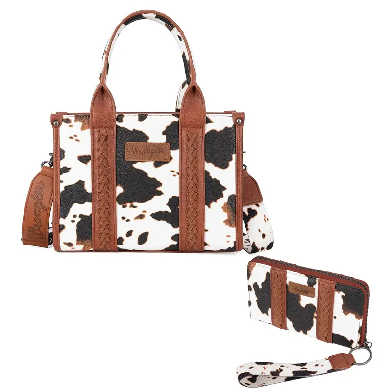 Wrangler Cow Print Tote Daily Use Handbag for Women Top Handle with Wallet,2Pcs Set
