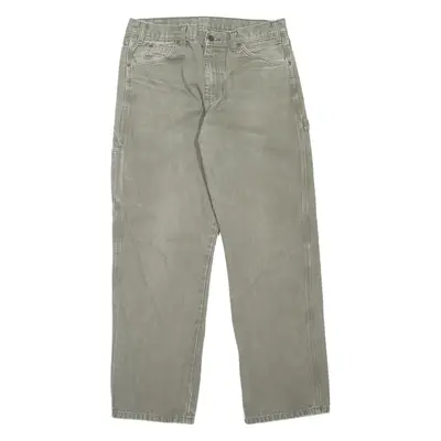 DICKIES Carpenter Workwear Mens Trousers Green Regular Straight W34 L32