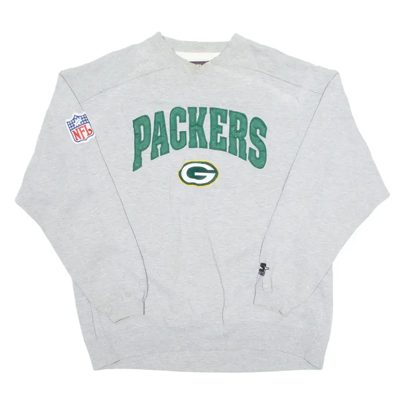 STARTER NFL Packers Mens Sweatshirt Grey V-Neck 90s USA XL