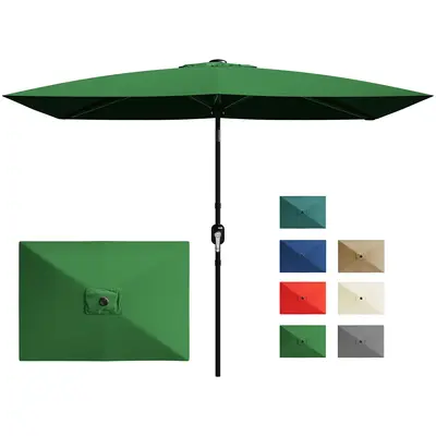 Garvee 10' x 6.5' Rectangular Patio Umbrella – Outdoor 6-Rib Market Parasol with Crank Handle & Push Button Tilt, UV Sun Sh...