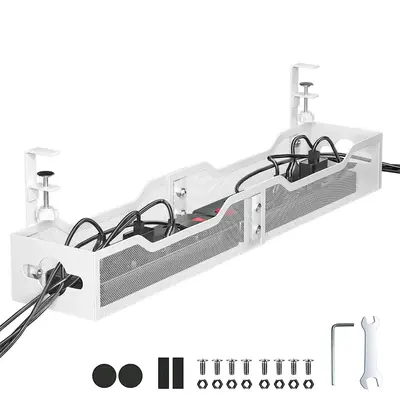 Under Desk Cable Management Tray, 1 Set Under Desk Storage Tray with Installation Accessories, Cable Tray with Clamp for Home...
