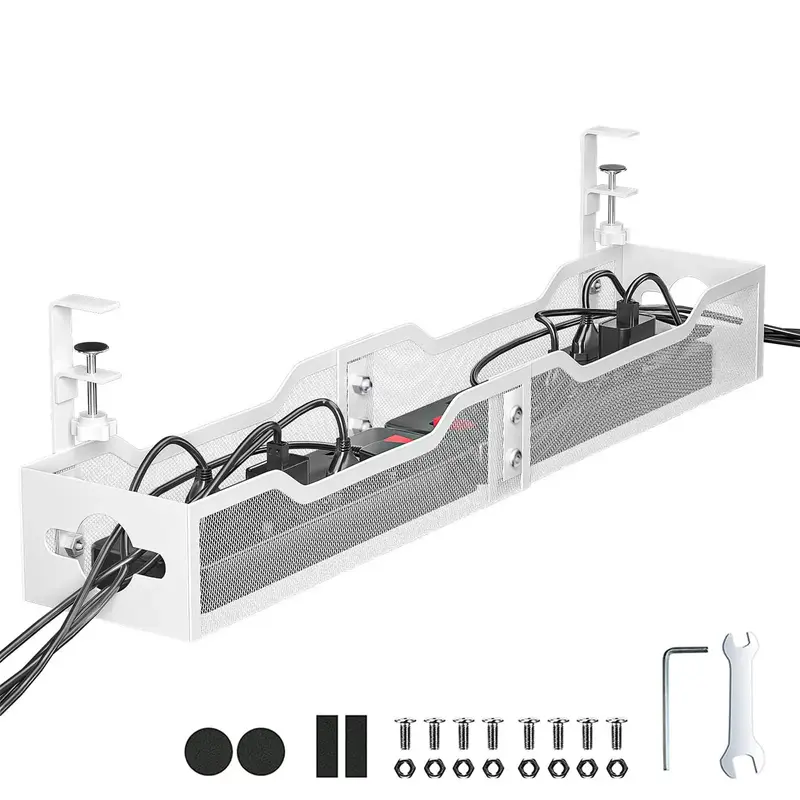 Under Desk Cable Management Tray, 1 Set Under Desk Storage Tray with Installation Accessories, Cable Tray with Clamp for Home...