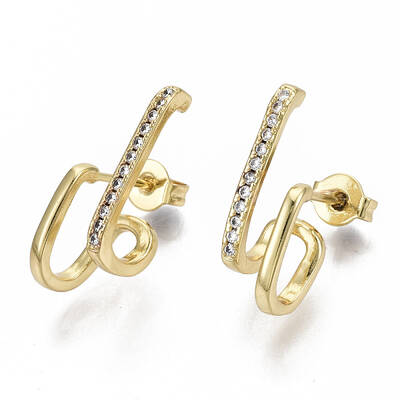 Brass Micro Pave Clear Cubic Zirconia Stud Earrings