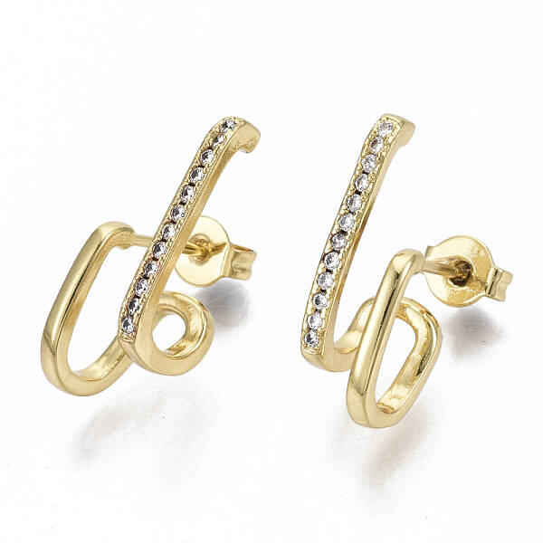 Brass Micro Pave Clear Cubic Zirconia Stud Earrings