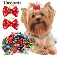 Random Color Cute Bowknot Decor Pet Hair Accessories, 10pcs/set Colorful Pet Hair Bows, Fashionable Pet Hair Accessories for ...