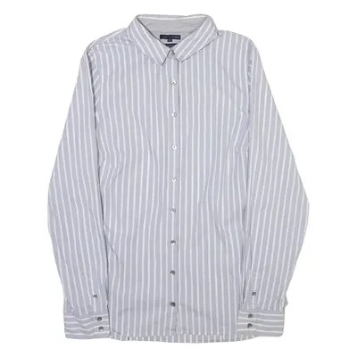 TOMMY HILFIGER Stretch Fit Womens Shirt Grey Striped Long Sleeve UK 14