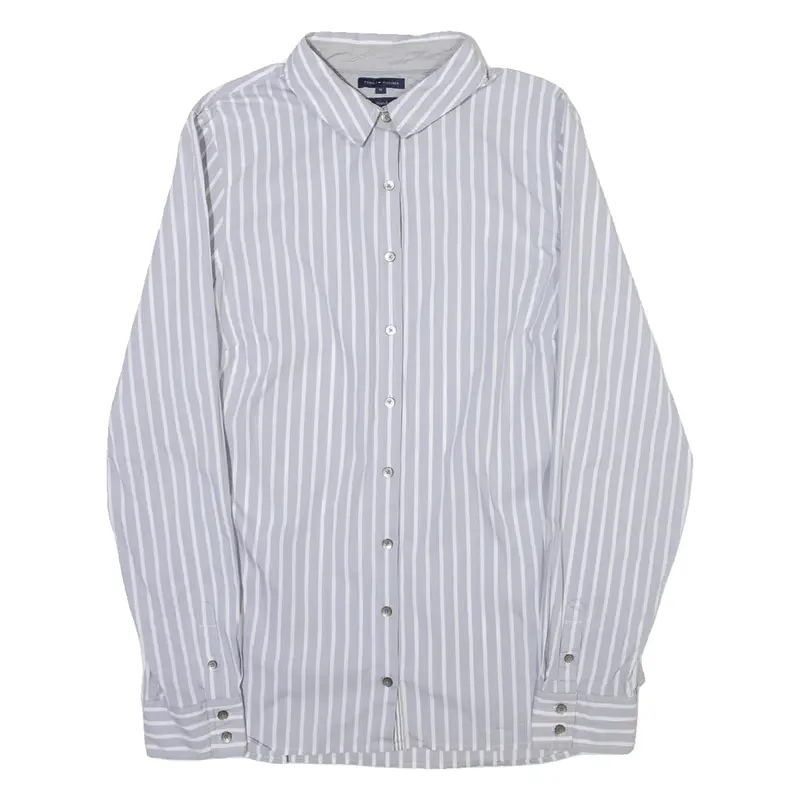 TOMMY HILFIGER Stretch Fit Womens Shirt Grey Striped Long Sleeve UK 14