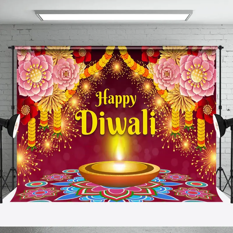 Aperturee Fuchsia Mandala Elephant Oil Lamp Diwali Backdrop - Aperturee
