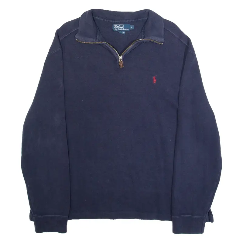 POLO RALPH LAUREN Mens Jumper Blue 1/4 Zip Tight Knit L