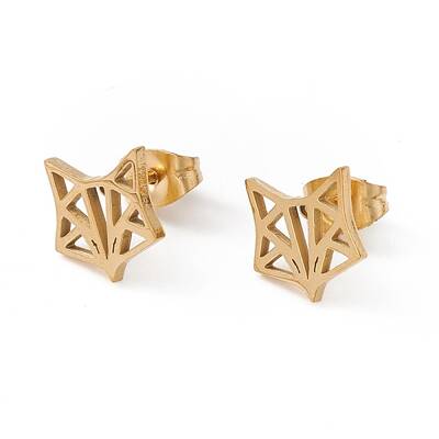 304 Stainless Steel Origami Fox Head Stud Earrings for Women