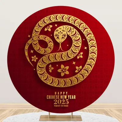 Aperturee Golden Snake Red Round 2025 New Year Party Backdrop