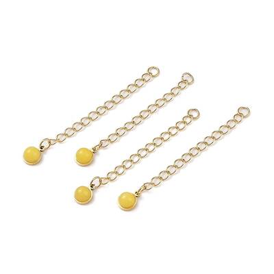Ion Plating(IP) 316 Surgical Stainless Steel Curb Chain Extender with Natural  Dyed Jade Round Charm