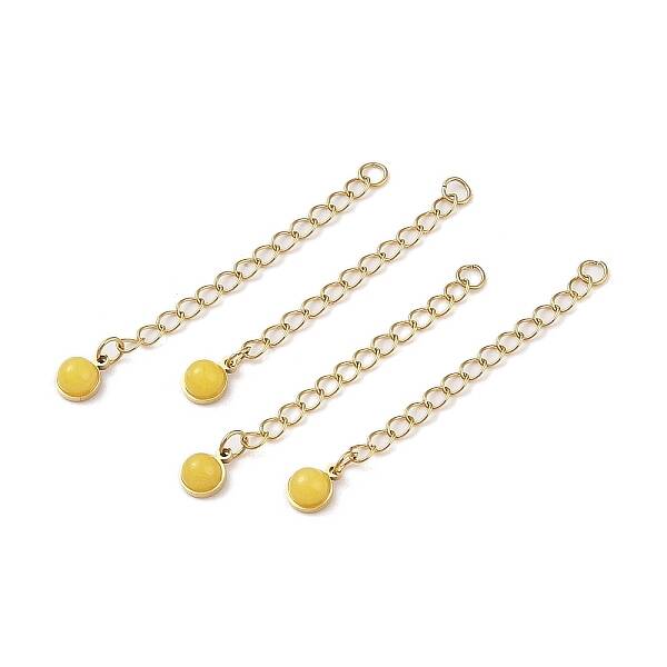 Ion Plating(IP) 316 Surgical Stainless Steel Curb Chain Extender with Natural  Dyed Jade Round Charm