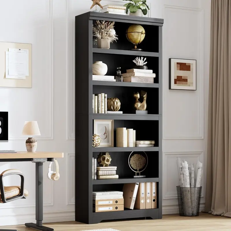 Garvee 6 Tier Bookshelf, 75 Tall Farmhouse Bookcase with Adjustable Shelves, 31.5 W Floor Standing Open Display Storage Rac...