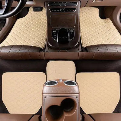 Car PU Leather Floor Mat, Waterproof & Scratch Resistant Plaid Pattern Car Carpet, Anti-slip Base Car Floor Non-slip Mat, Uni...