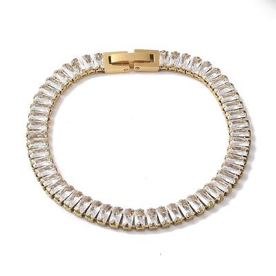 Ion Plating(IP) 304 Stainlessa Steel Pave Clear Cubic Zirconia Rectangle Link Chain Bracelets for Women