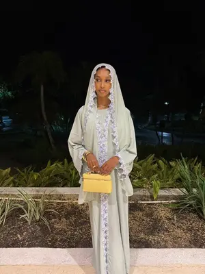 Sage Green Yasmin Abaya Set with Floral Accents Soft Elegant 4-Piece Ensemble Including Hijab Belt & Underdress for Modest Fa...