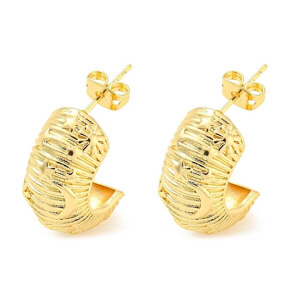 Rack Plating Brass Moon & Star Stud Earrings