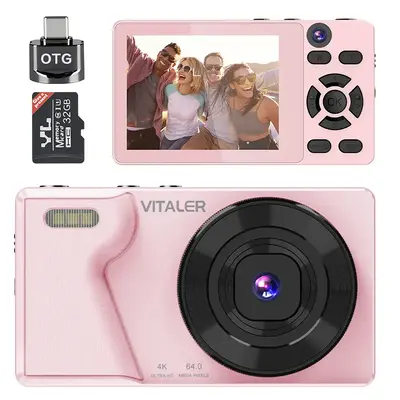 Dual-camera fully automatic digital camera 64MP, built-in beauty filter, 4K retro CCD card camera, 18x, 2000 mAh, free 32GB T...