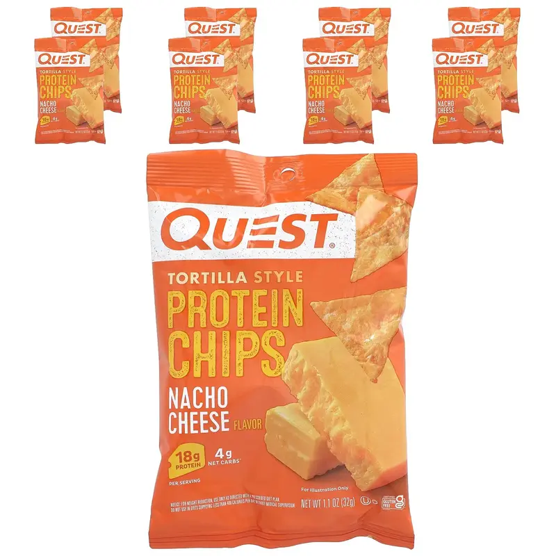 Quest Nutrition Tortilla Style Protein Chips, Nacho Cheese, 8 Bags, 1.1 oz (32 g ) Each