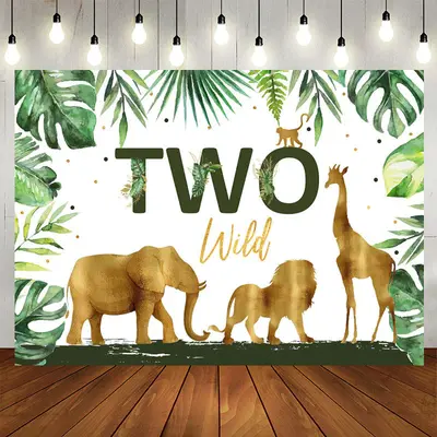Aperturee Golden And Green Safaris 2Nd Birthday Backdrop