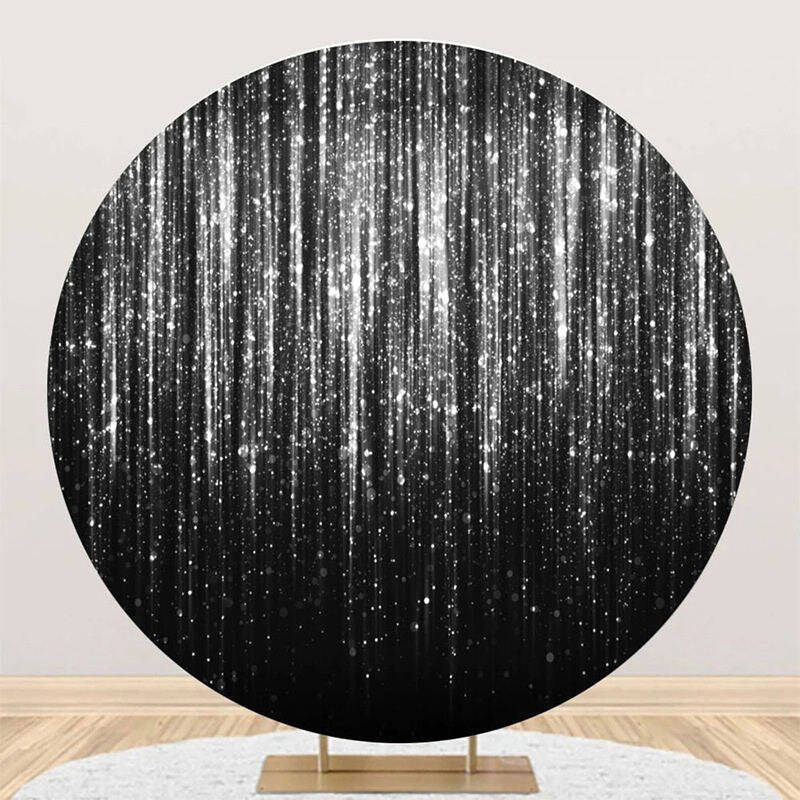 Black Silver Glitter Stripes Round Birthday Backdrop - Aperturee