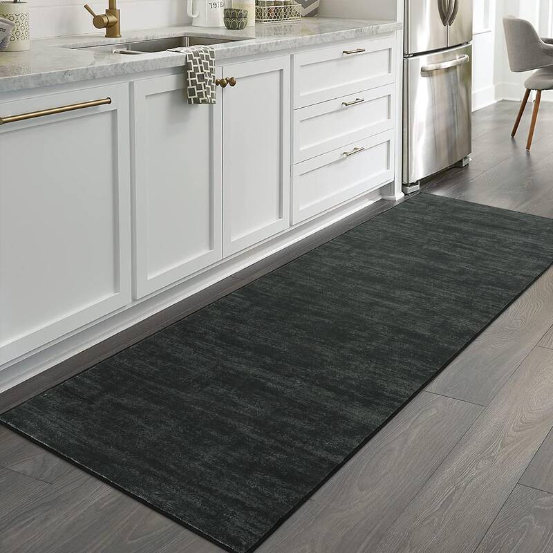 Garvee Modern Solid Black 2x8 Hallway Runner Washable Rug Solid Entryway Runner Rug Low Pile Non Slip Kitchen Rug Soft Indoor...