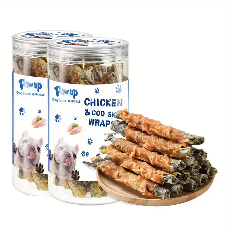 PAWUP Dog Treat Chicken Wrapped Cod Skins, Training Treat for Small Dog, Healthy Chews w/Taurine, High Protein and Omega3, 12...