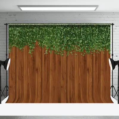 Aperturee Simple Greenery Ivy Leaves Fence Wood Photo Backdrop - Aperturee