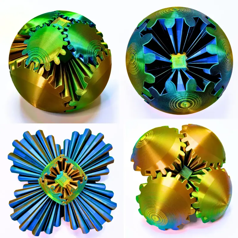 Small Gear Ball Fidget Toy - 3D Printed, Compact Design, Ideal for Stress Relief