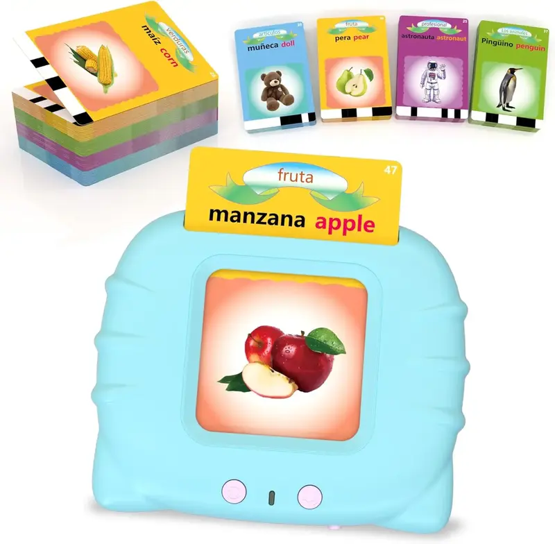 Bilingual English Spanish Flash Cards for Toddlers, Montessori Bilingual Learning Toys with 224 Words, Interactive Educationa...