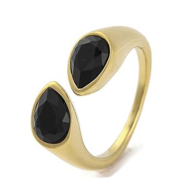 Ion Plating(IP) 304 Stainless Steel Rhinestone Teardrop Cuff Open for Women