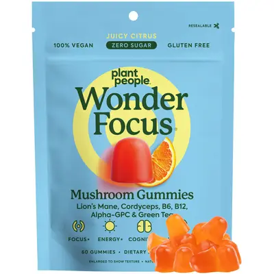 WonderFocus Mushroom Gummies by Plant People - Zero Sugar, All Natural, Focus & Cognition Gummy Supplement - Jitter Free Heal...