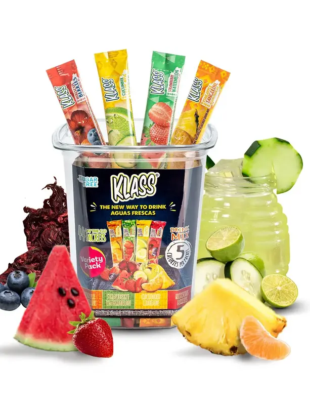 Drink  Klass Aguas Frescas - 44 Powdered Sugar Free Singles - Flavors: Cucumber Limeade Pineapple Tangerine Strawberry .,,, F...