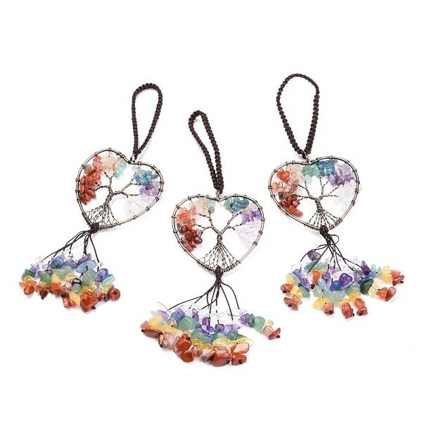 Wire Wrapped Chakra Chips Natural Gemstone Big Pendant Decorations