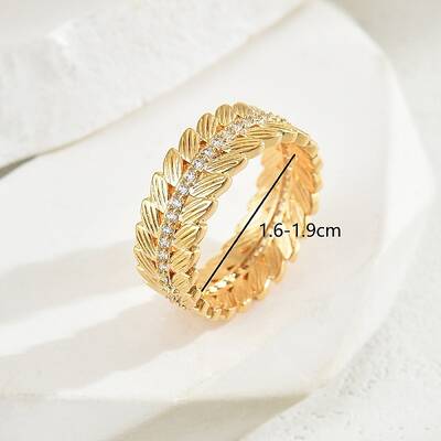 Exquisite Fashion Ears of Wheat Brass Micro Pave Cubic Zirconia Ring for Women Party Gift
