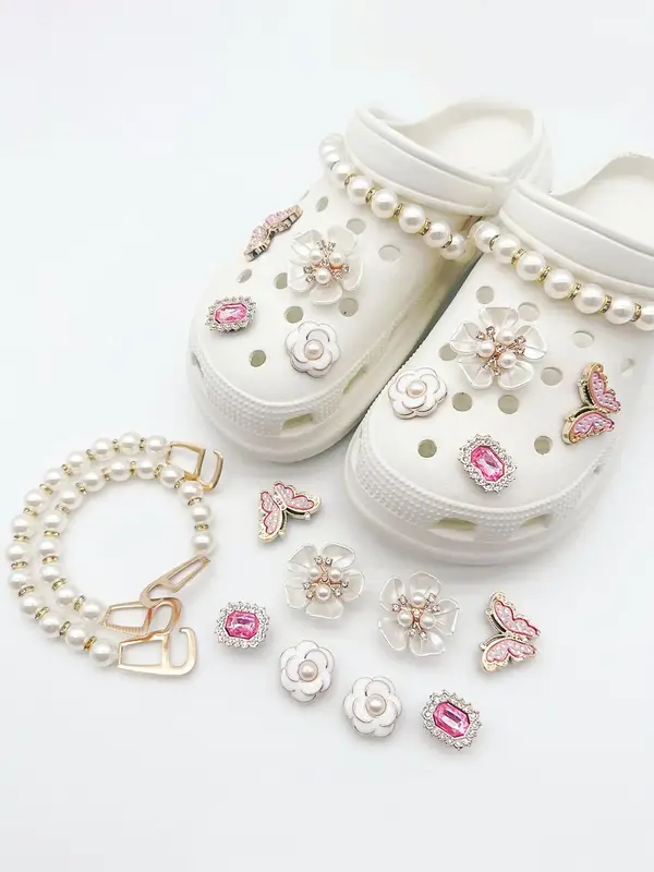 Rhinestone & Faux Pearl Decorated Shoes Decorations,  Fashionable Novelty Shoes Decorations for Clogs Design, Dazzling Glamou...