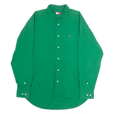 TOMMY HILFIGER Mens Plain Shirt Green 90s Long Sleeve M