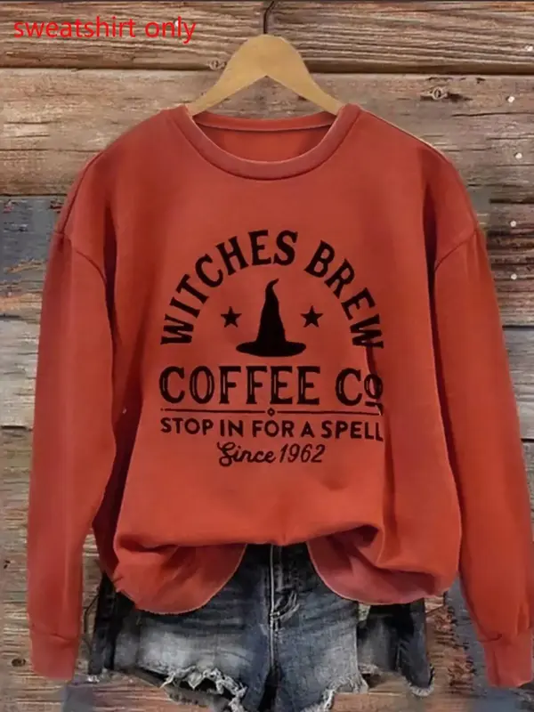 Women's Halloween Themed Letter Print Drop Shoulder Tee, Casual Long Sleeve Round Neck Tee for Daily Wear, Ladies Fall & Wint...