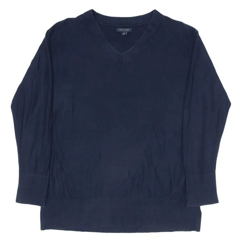 TOMMY HILFIGER Jumper Blue Tight Knit V-Neck Mens L